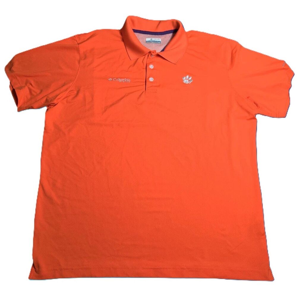 Columbia PFG Clemson Tigers Polo Shirt Men’s Large Orange Omni-Shade Vented